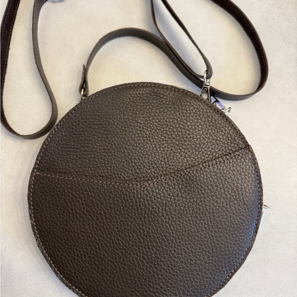 Brown Leather Circle Crossbody Bag